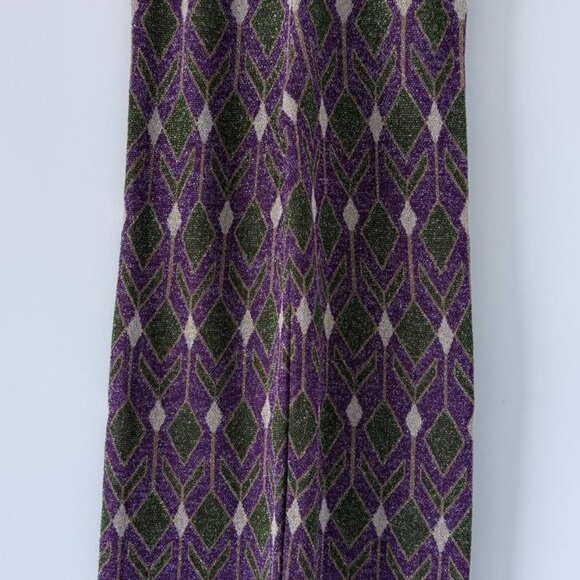 Dixie Metallic Wide Leg Pants Disco 70s 80s Purple Green Gold S Italy - Picture 7 of 13